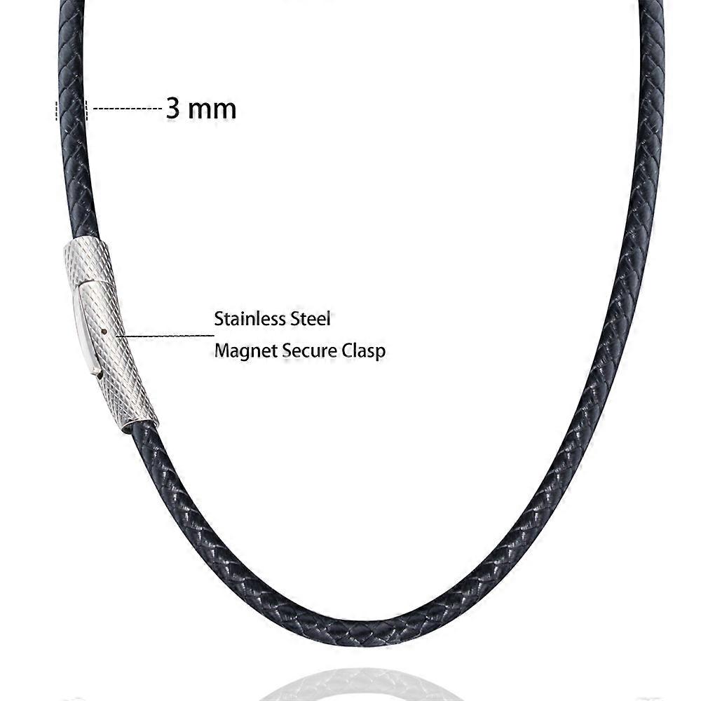 Svarta läder halsband för män kvinnor 3mm choker flätad äkta läder halsband sladd rostfritt stål magnetlås