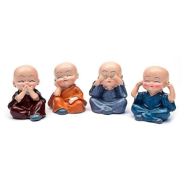Pack de 4 mignon moine statue petite statue en résine, Saint Kung Fu Bouddha Statue Artisanat créatif Décorations