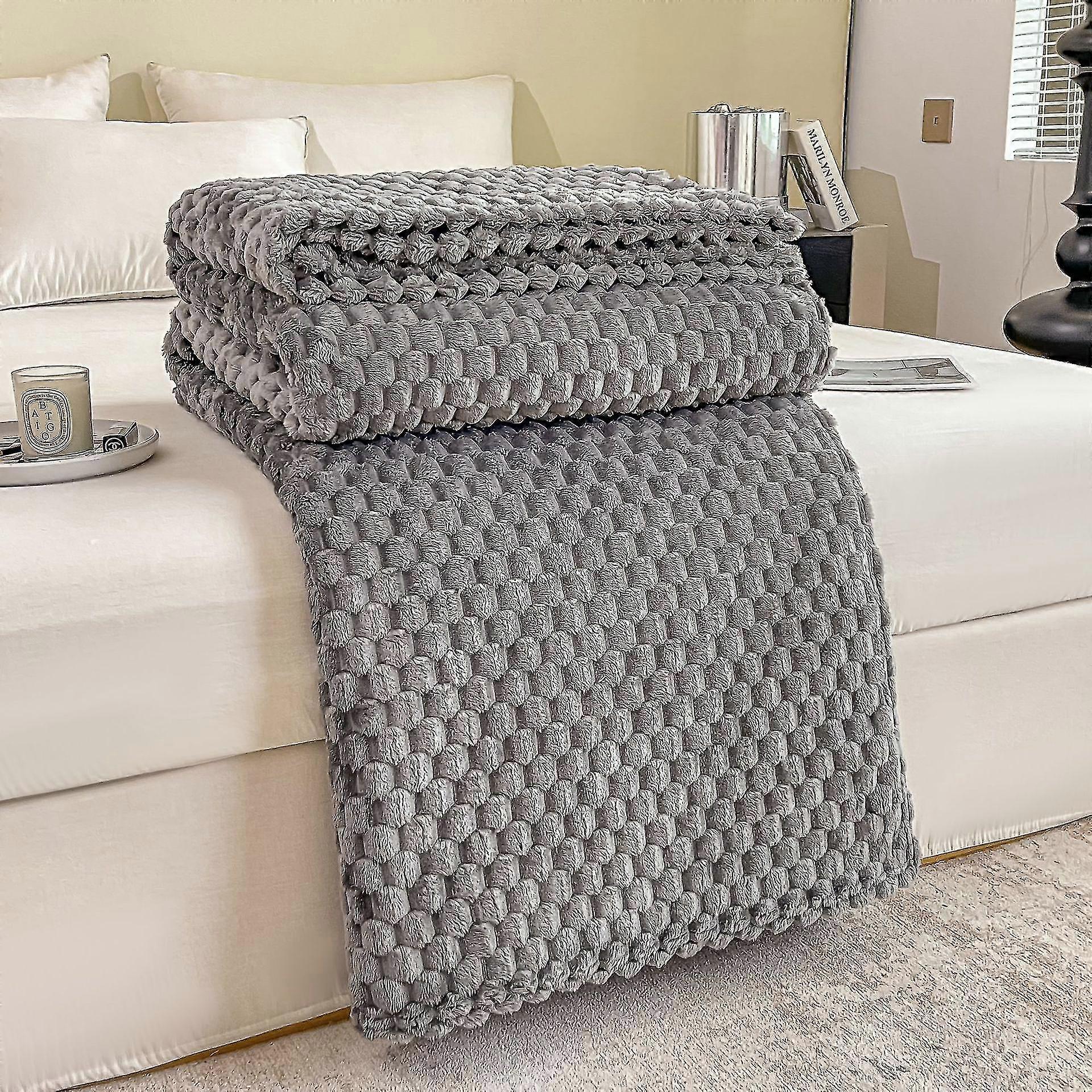 Plush Plaid Blanket For Sofa 100x150gray