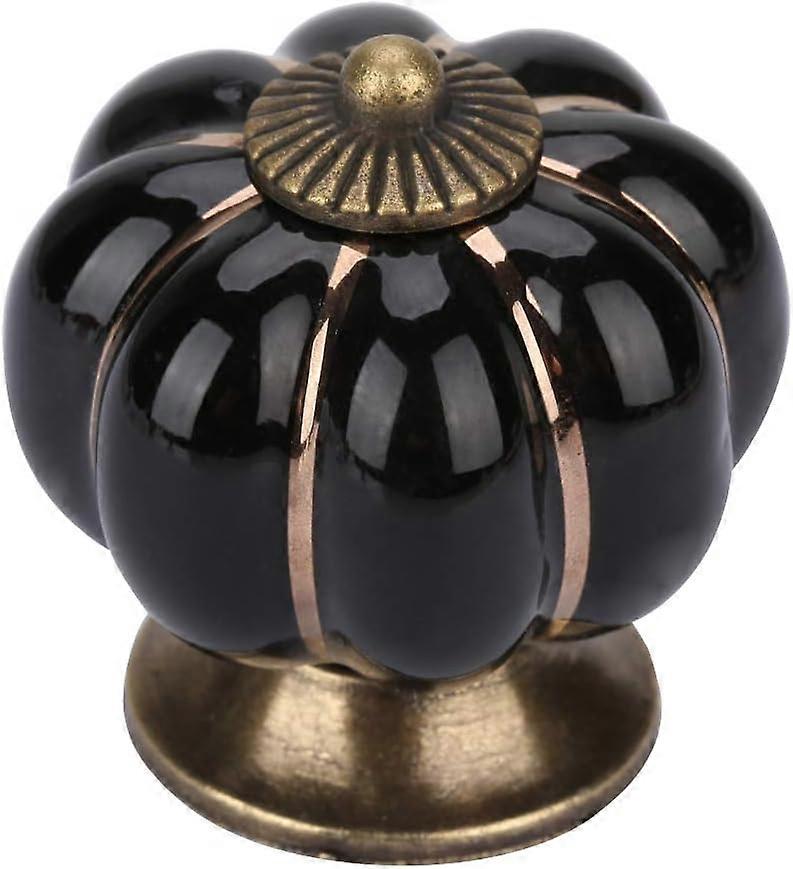 4pcs Pumpkin Shape Ceramic Knobs for Furniture Cabinet Drawer Pulls (Black,35*38mm)