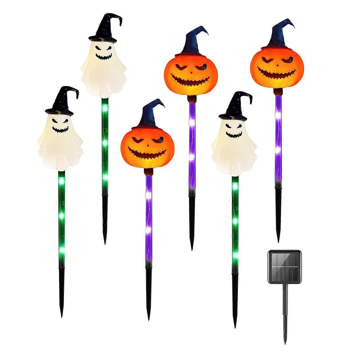 6Pcs Pumpkin Pathway Lights Halloween Ghost Decorations IP65 Waterproof 8 Functions Solar Powered