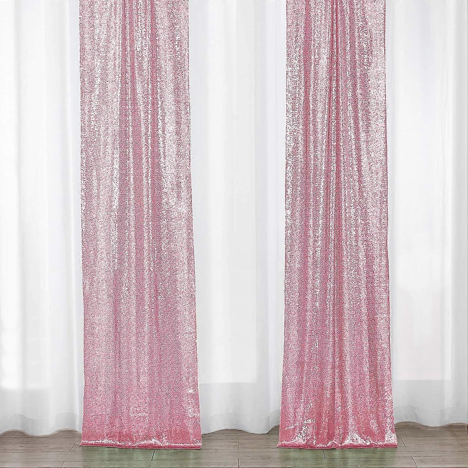 28Ft-2Pcs Light Pink Sequin Backdrop Curtains Panels, Photography Backdrop Glitter Curtains