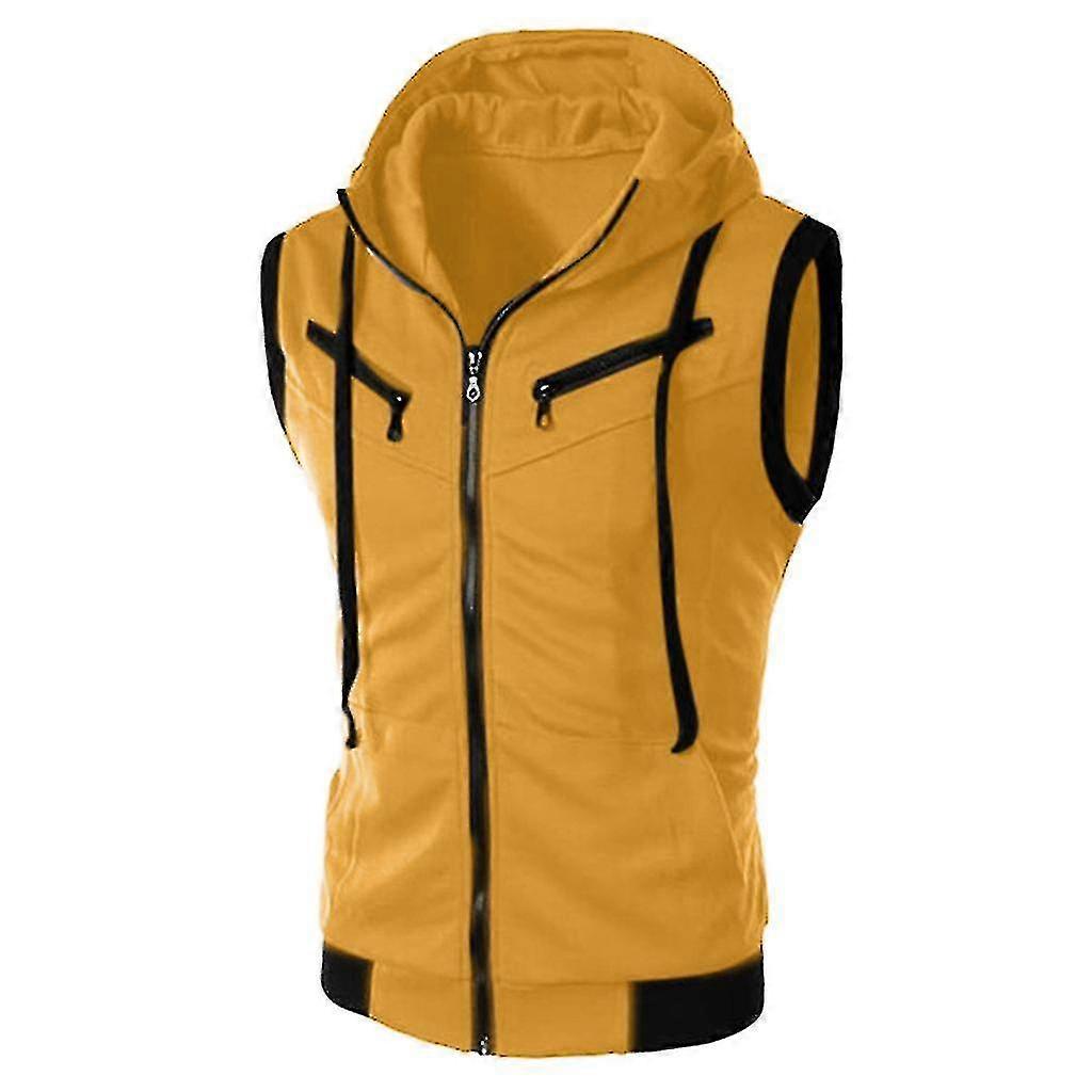 Erkek Kapüşonlu Kolsuz Yelek Düz Renk Casual Slim Fit Yelek