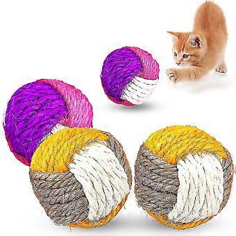 4 Pcs Cat Toy Sisal Ball Interactive Pet Scratching Ball Environmentally Friendly Kitten Toy Balls Random Color
