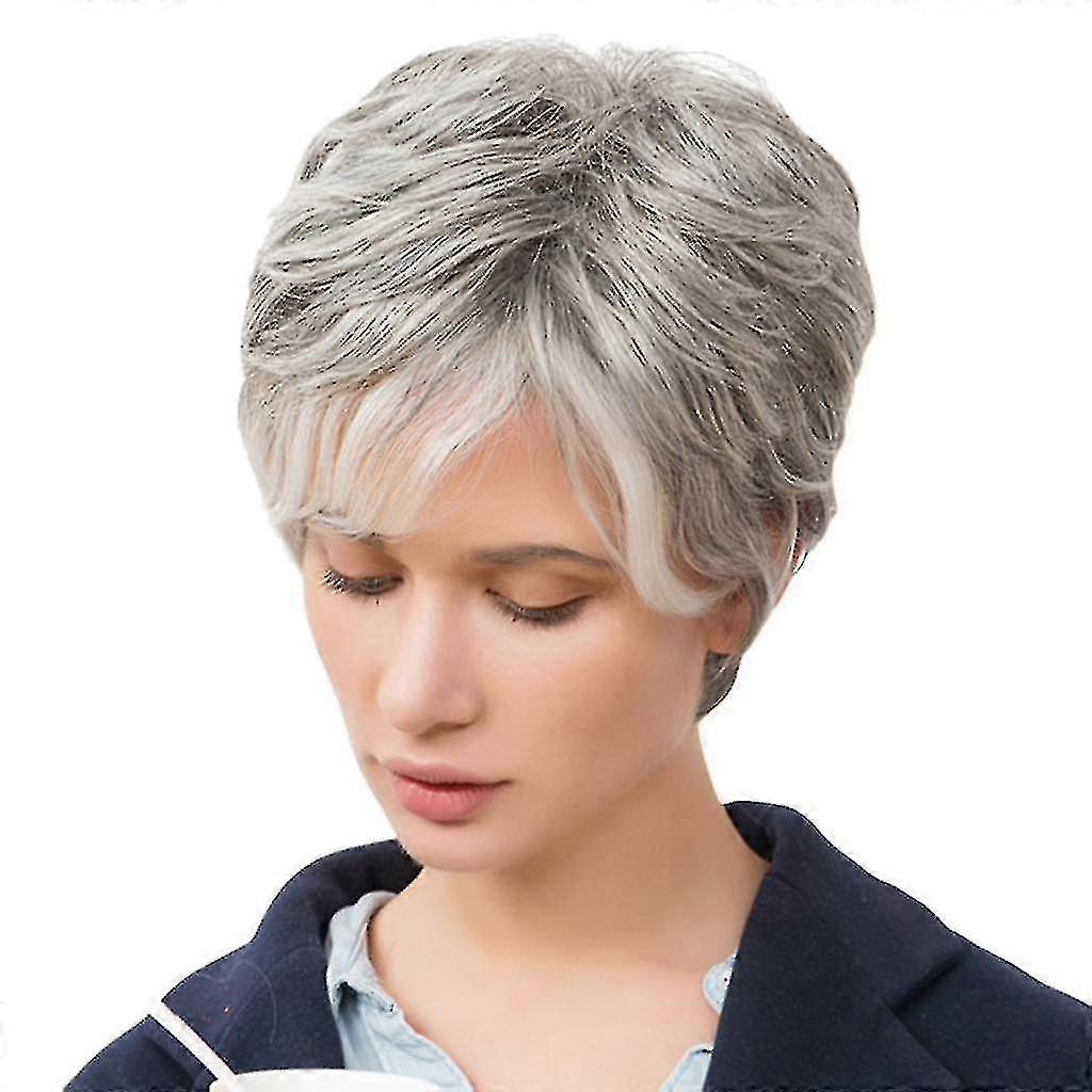 10 polegadas mulheres curtas 100% perucas de cabelo humano real com tampa cinza resistente ao calor - PR