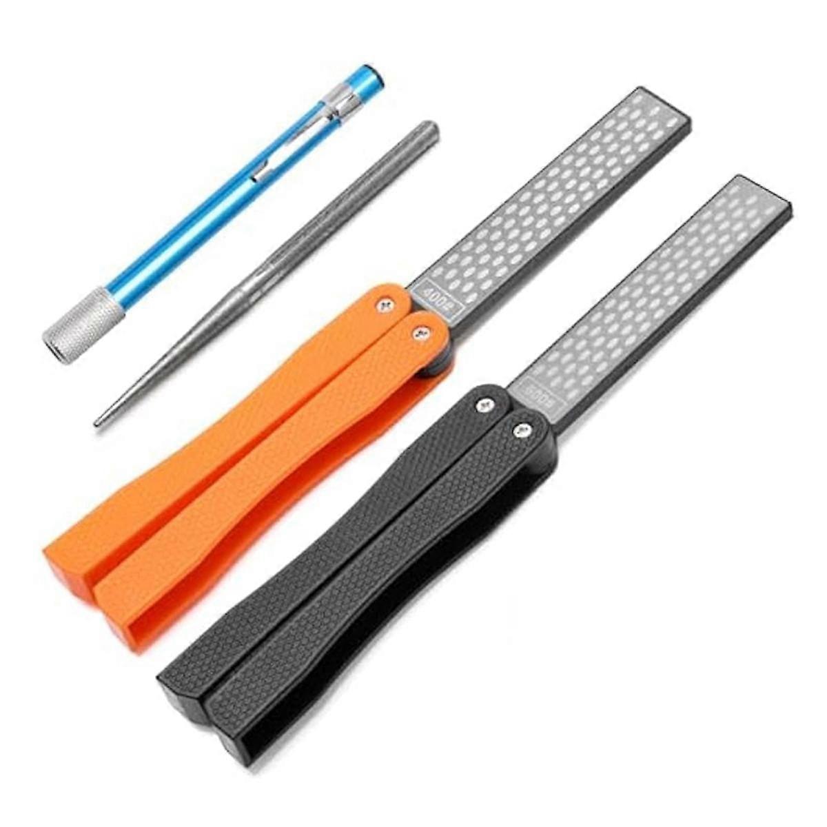2 Double-Sided Diamond Knife Sharpener/1 Retractable Diamond Sharpening Rod,Blade Sharpener Stone P