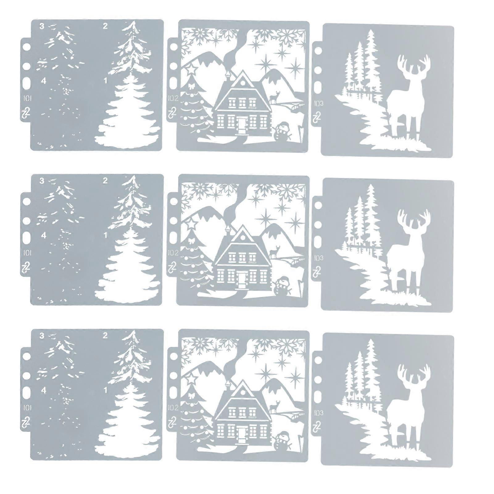 9pcs Christmas Stencils DIY Making Safe Cute Pattern Hollow Template for Scrapbooking Paper Crafts