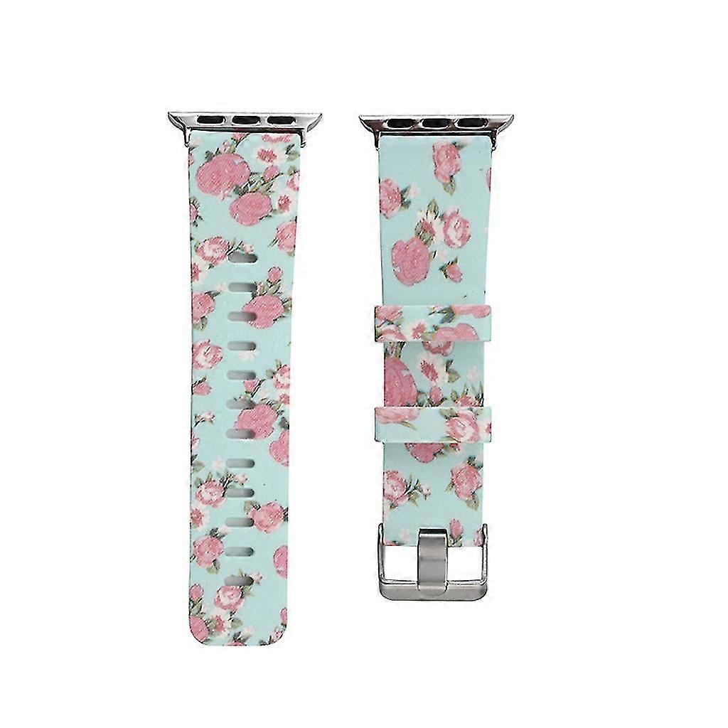 Silicone Floral Pattern Strap Replacement Watchband For Apple Watch 4321 38/40mm