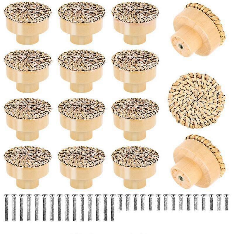 15pcs Boho Dresser Knobs With 30pcs Screws, Rattan Knobs For Cabinets And Drawers, Handmade Woven K