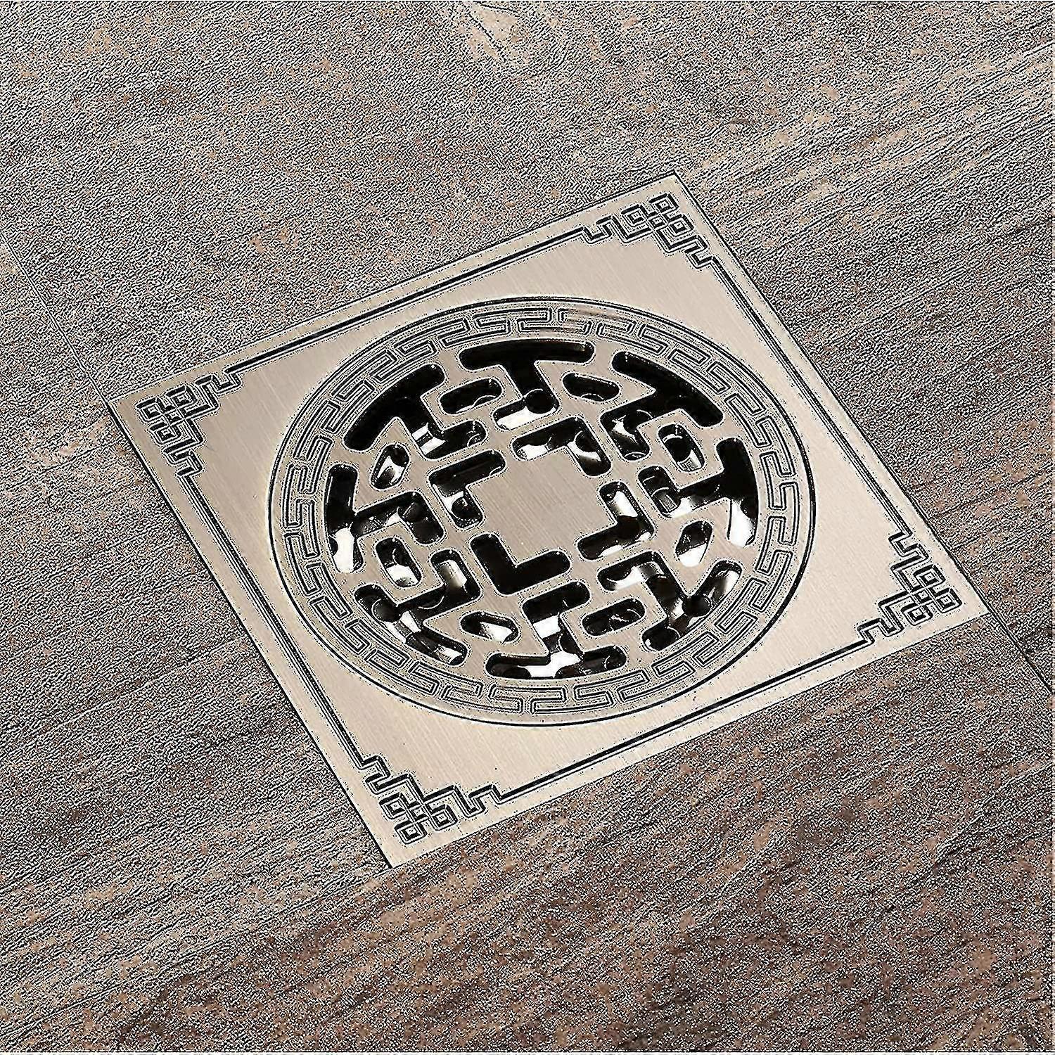 Square Shower Drain, Brass Shower Drainage 10x10 Shower Drain Bathroom Anti-odor Shower Drain Antique
