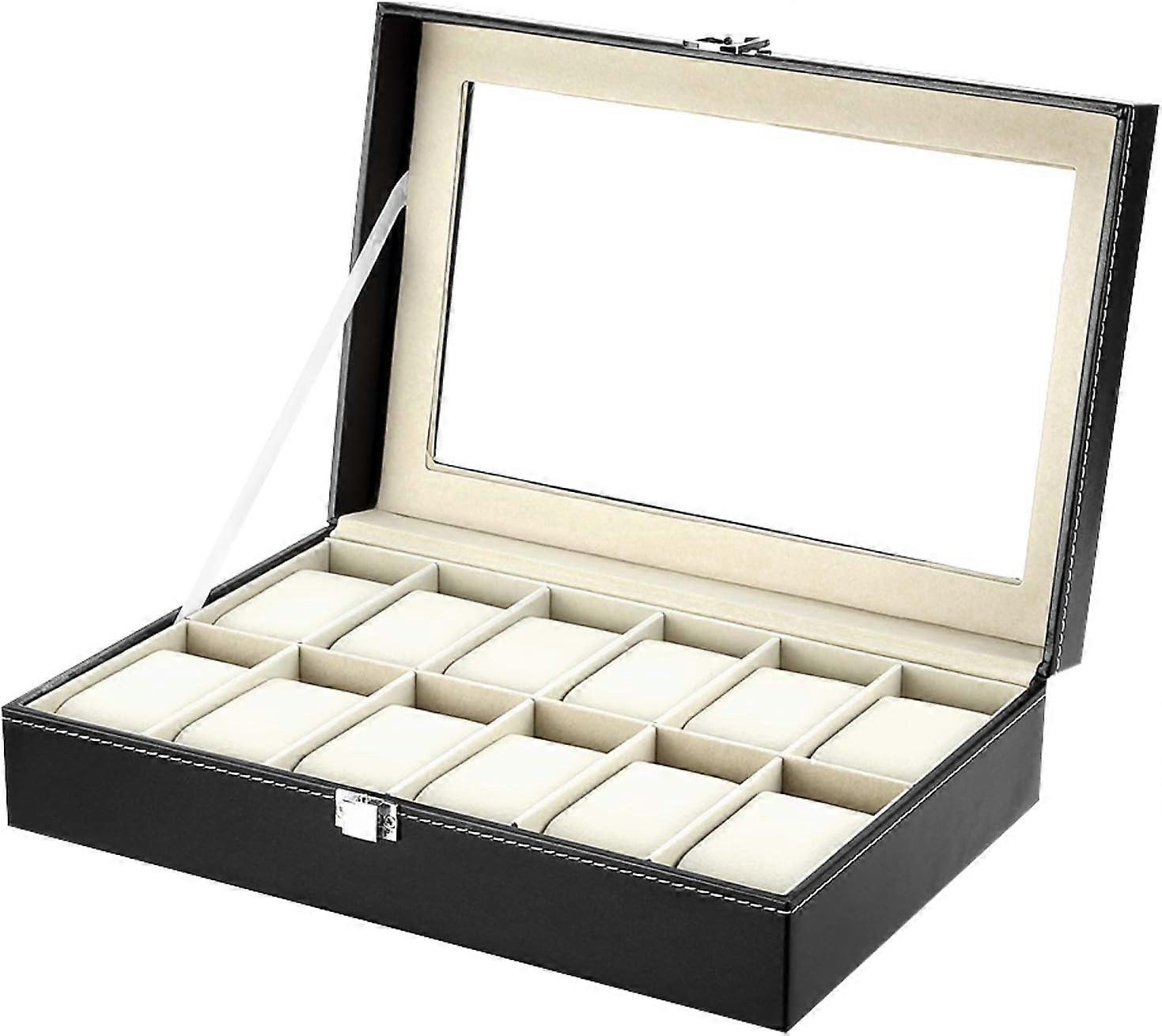 Watch Boxes 12 Slots, Watch Display Case, Watch Storage Box with Removable Cushion, Metal Clasp, PU Leather