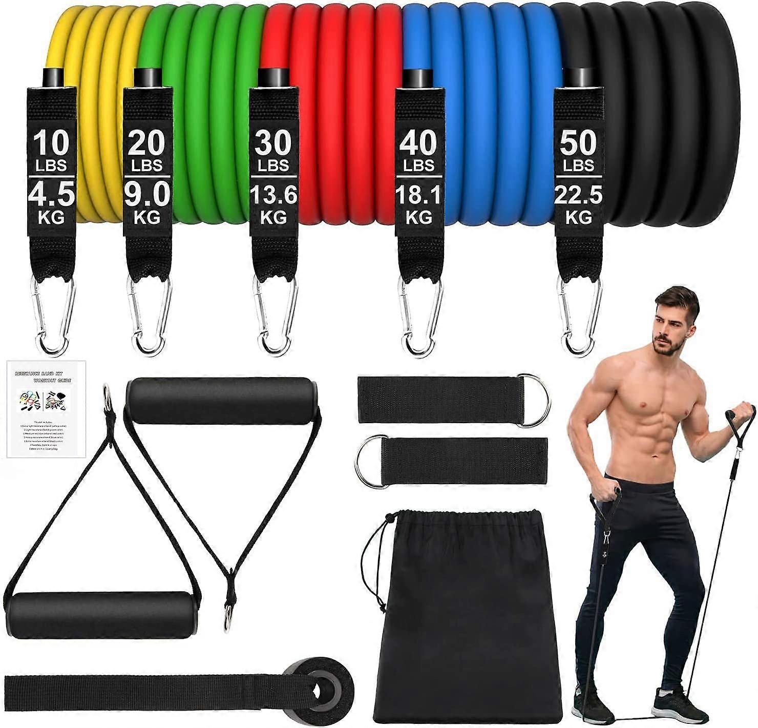 Resistance Bands Set (11pcs), Exercise Bands With Door Anchor, Handheld, Stackable Up To 150 Lbs, Legs Ankle Straps For Resistance Training
