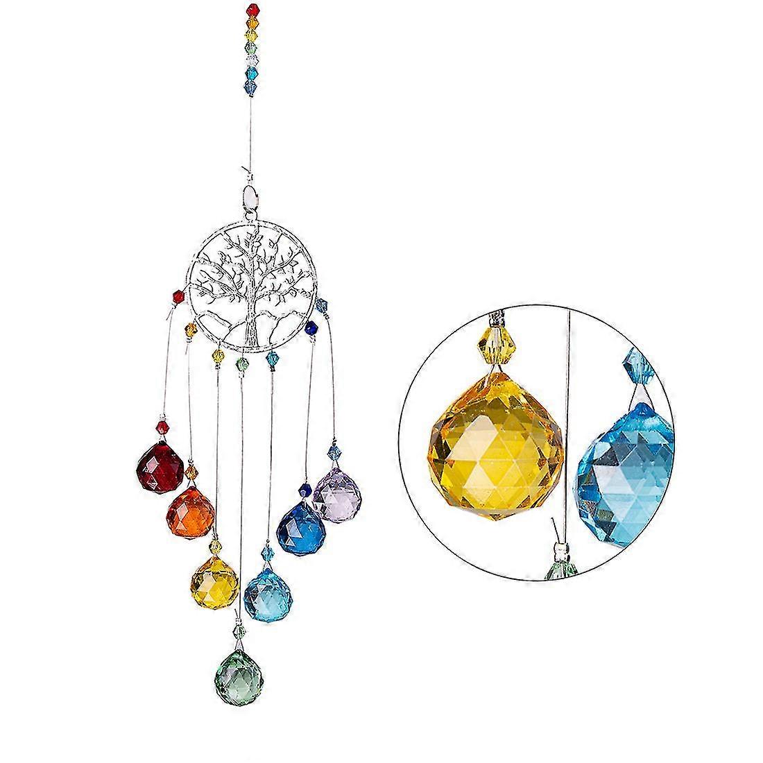 Crystal Rainbow Suncatcher, Rainbow Hanging Pendant Colorful Round Shaped Tree