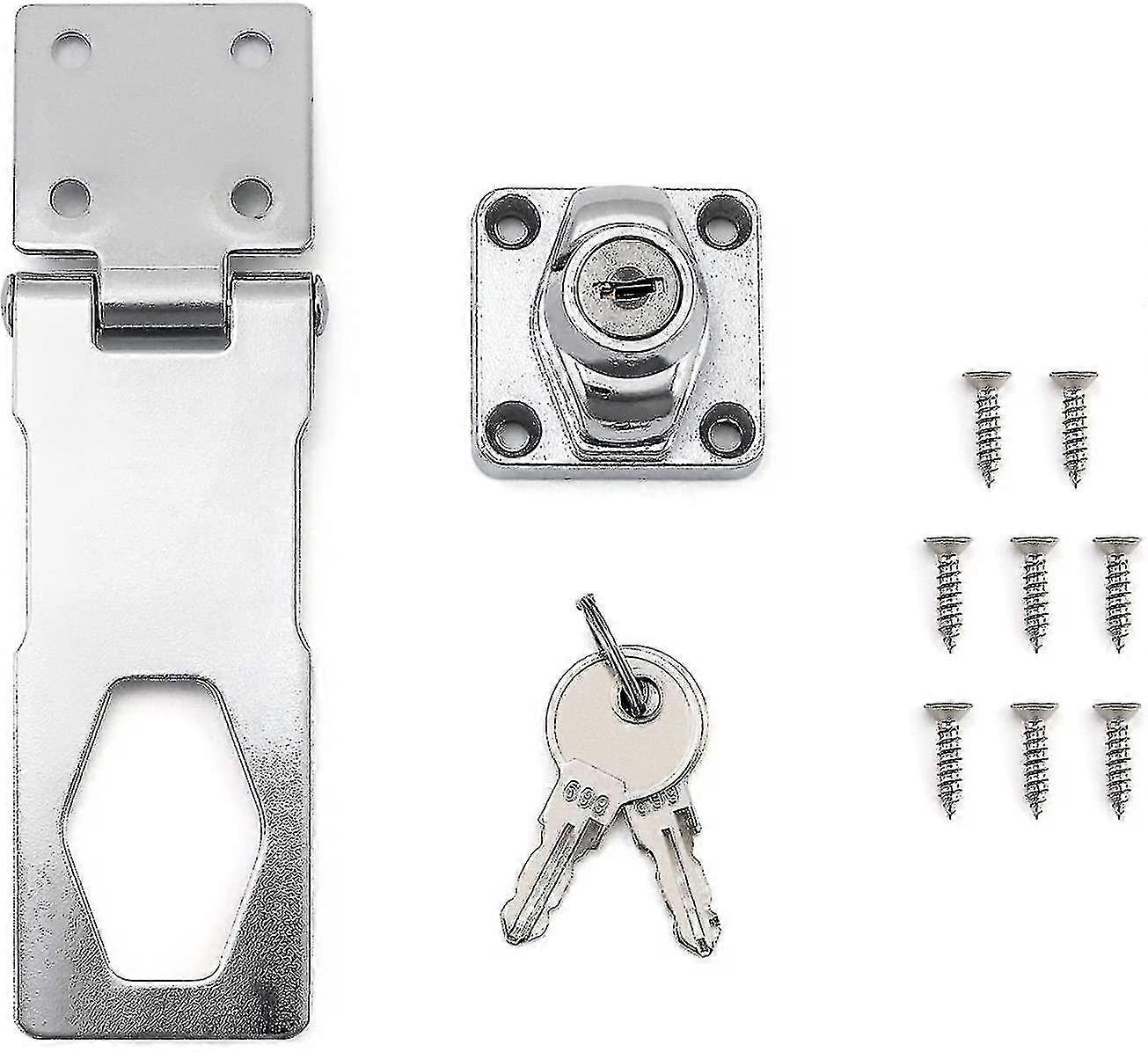 Hasp Lock, Padlock Hasp With Keys And Screws For Gate, Shed, Garage Door, 4" / 10cm, Chrome Finish, 1pcs