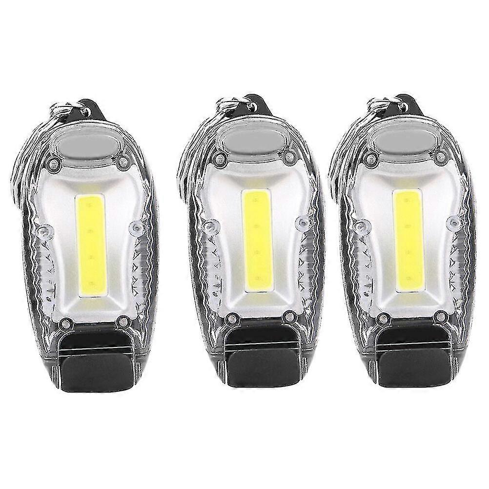3pcs Portable Mini Cob Led Keychain Flashlight Key Chain Keyring Torch Light Lamp For Camping Hiking Fishing With Battery