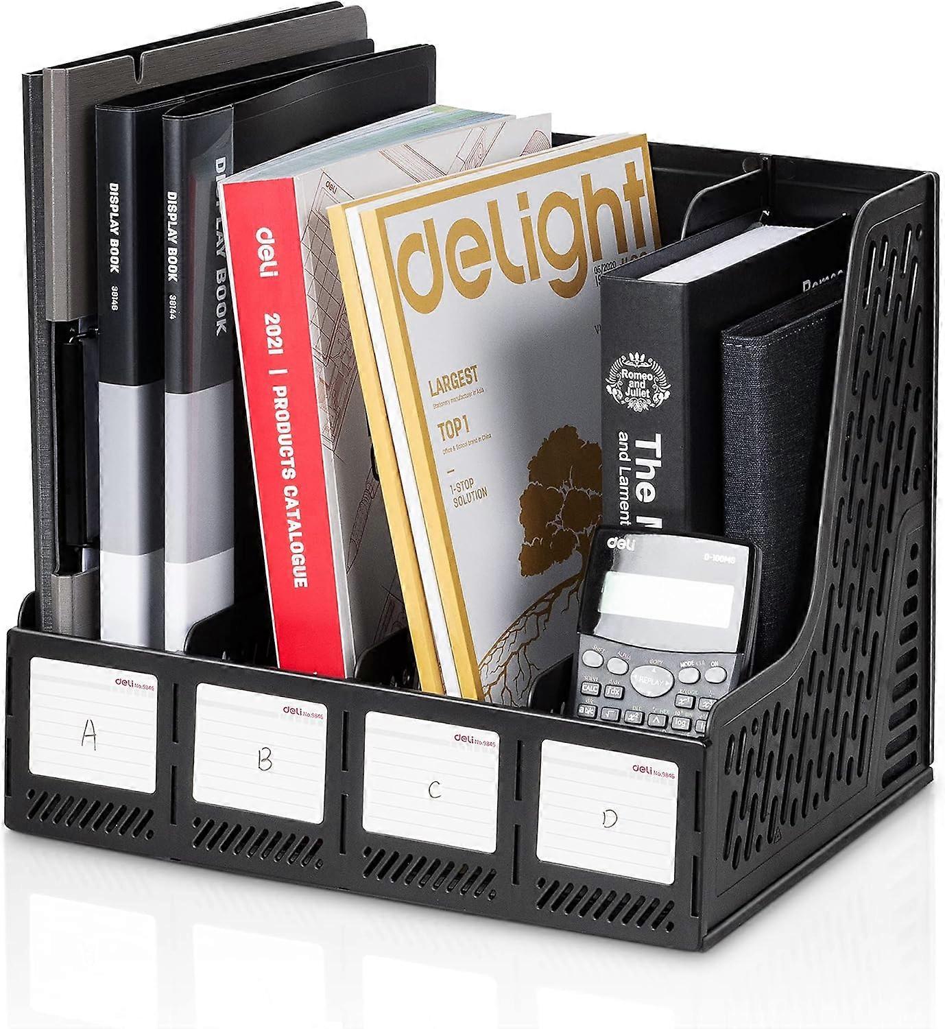 Magazine File Book Holder Desktop Organizer Vertical Document Folder for Office Organization, 5 Compartments, Black