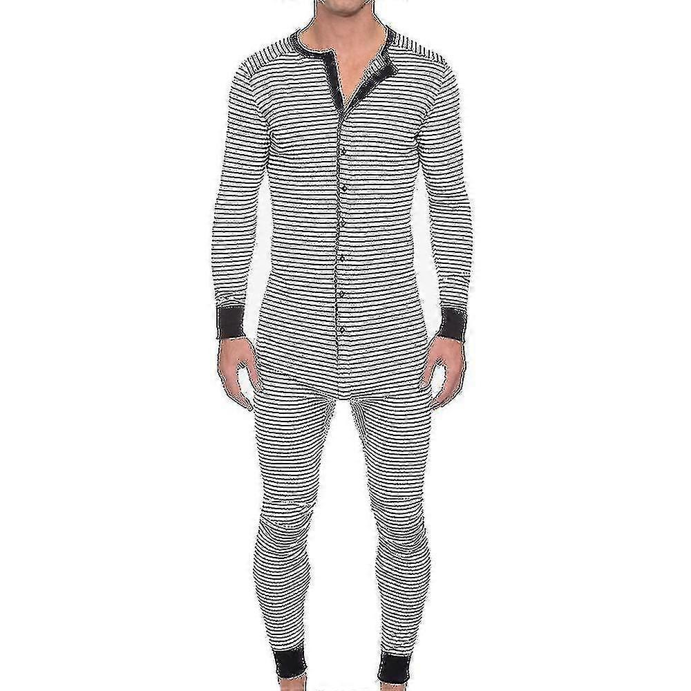 Erkek Çizgili Pijama Uzun Kollu Tek Parça Tulum Pijama Pijama