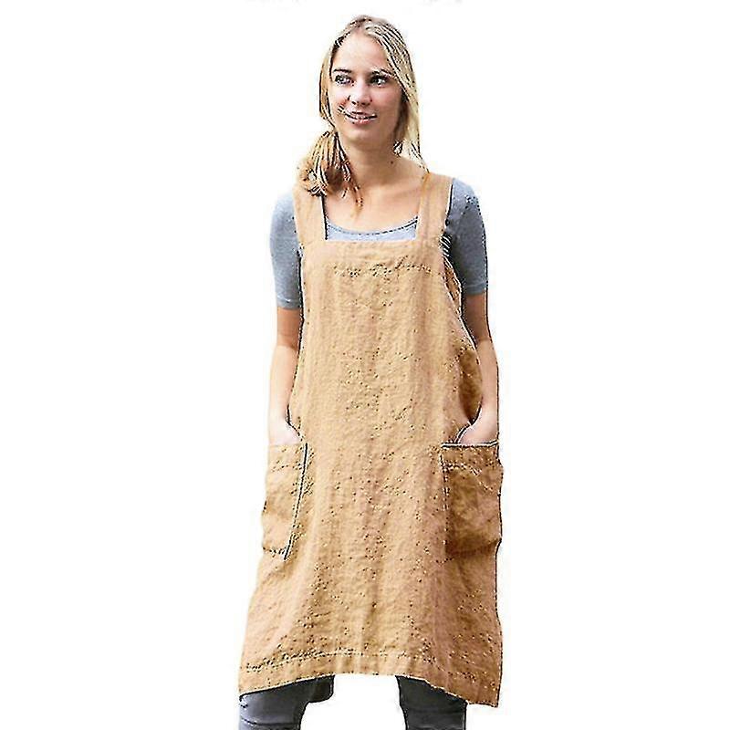خمر كوخ حديقة منزلية جيوب مزدوجة الصلبة ساحة Pinafore اللباس عارضة X