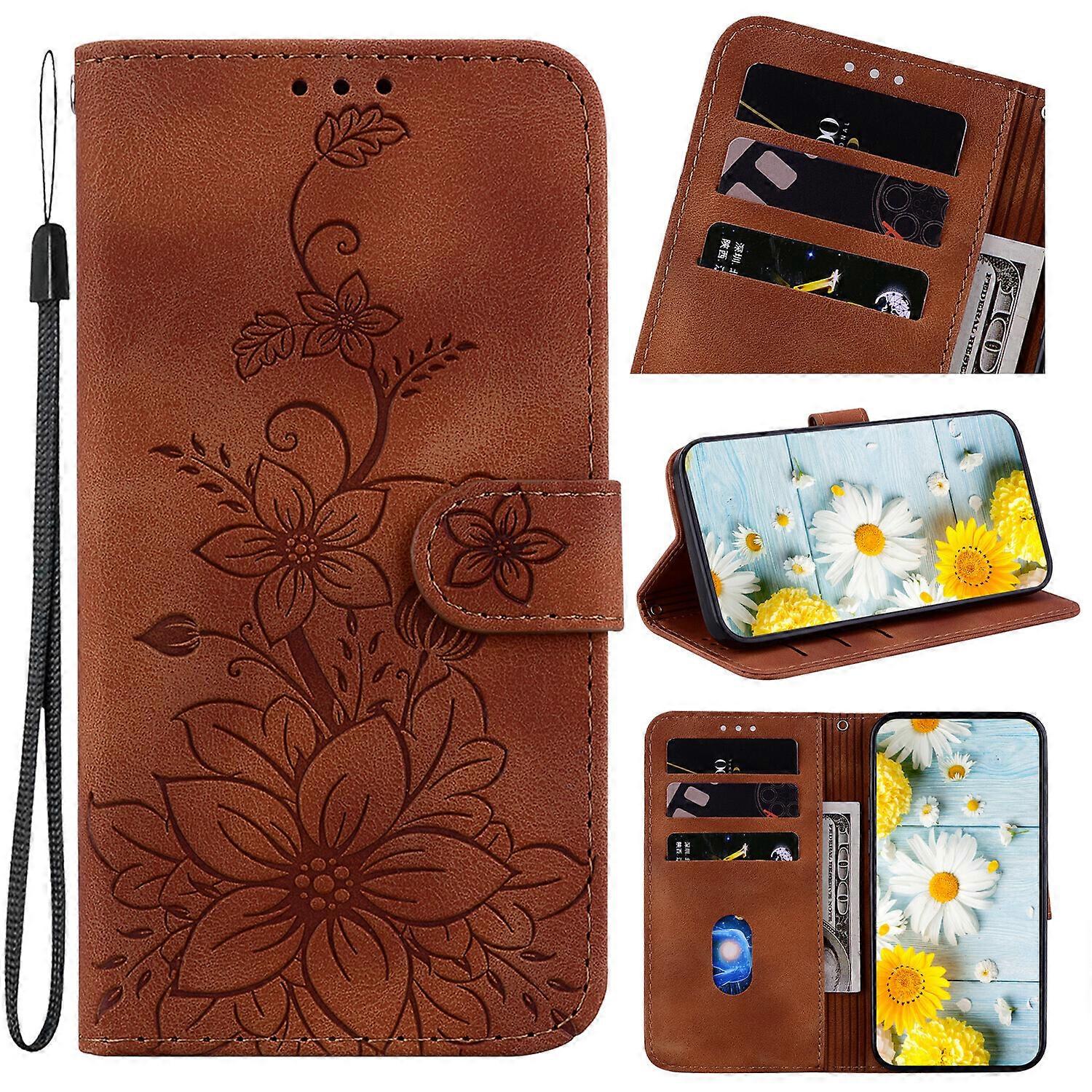 Compatible with Samsung Galaxy A12 Embossed Lily Wallet Case with Card Holder PU Leather Flip Cover