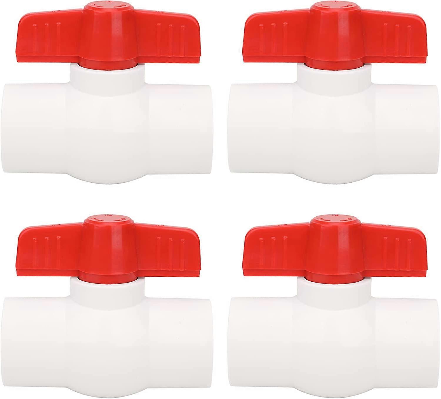 4Pcs 1" PVC Ball Valve Water Pipe Shut-off Valve Socket with Red T-Handle for Cold Water Supply lines, Irrigation Pipe fitting System(Socket x Socket)