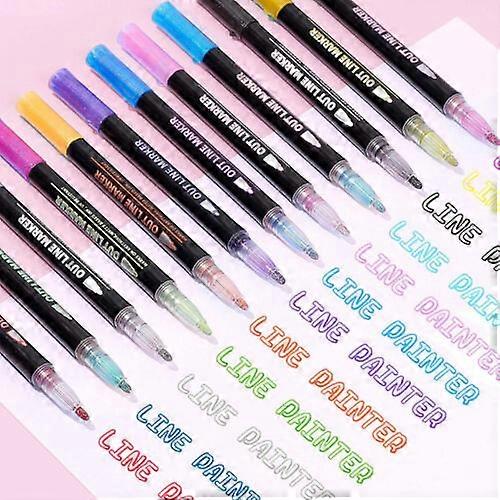12 Colors Drawing Double Line Outline Pen Highlighter Marker Pens