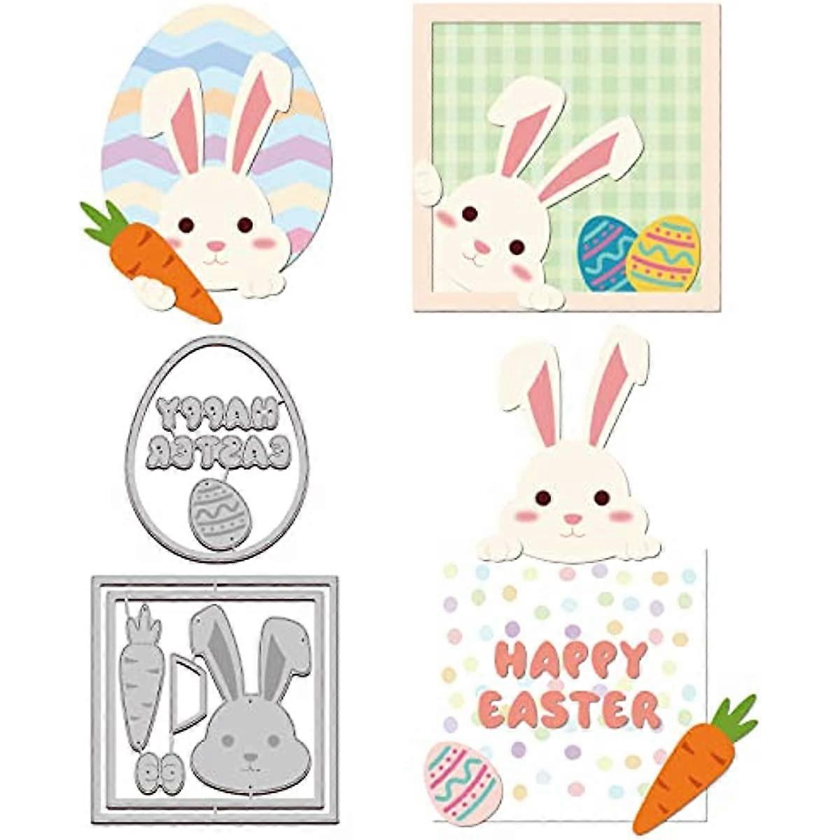 2 pcs Easter Bunny Frame Cutting Dies Easter Egg Carbon Steel Die Cuts for DIY Crafting Embossing Stencil Template