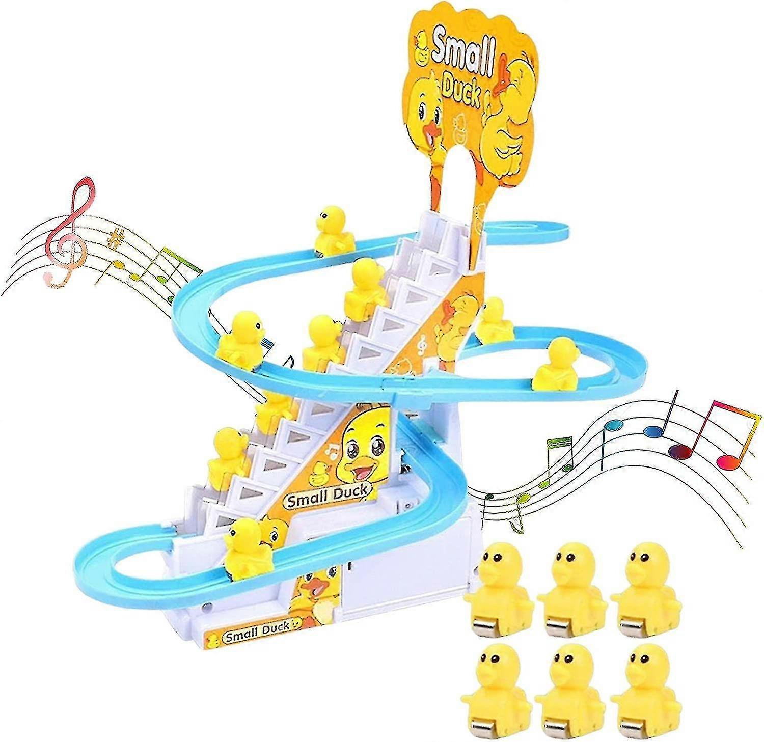 Cute Duck Chasing Playset, Playful Duck Race Track Duck Climbing Stairs And Slides Musical Toys, Fun Roller Coaster Track Toys For Kids, With Mus (H-3