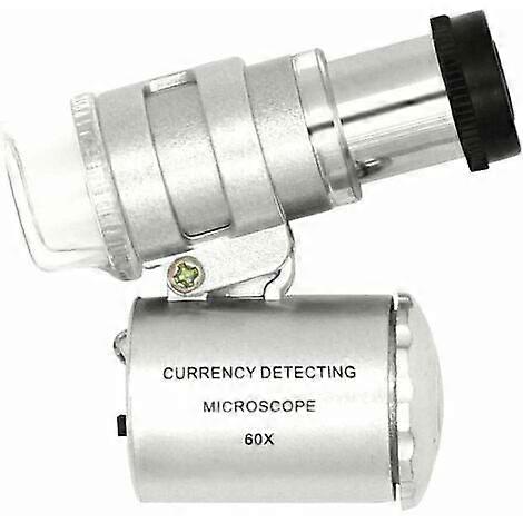 Adjustable 60X Mini LED Pocket Microscope Magnifier with Currency Detection Magnifier
