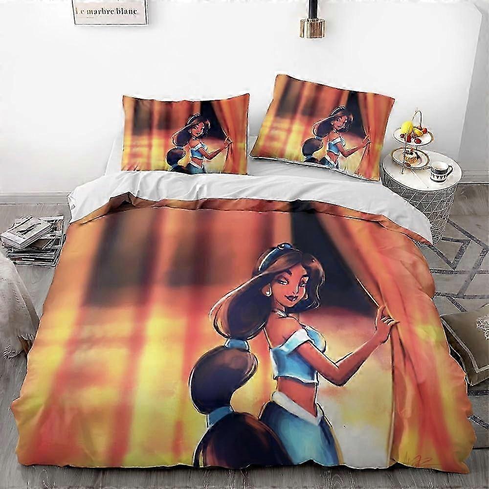 o1553 Lençóis de Cama Magic-Lamp-Jasmine Princesa Capa de Edredom SoftConjunto de Cama Impresso em 3D com Capa de EdredomConjunto de 3 Peças Trazendo para você (1 Capa de Edredom 