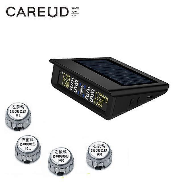 TPMS Vehicle Sensors Tyre Pressure Monitoring System Solar Power LCD Display with 4 Internal/External Replaceable Battery PSI/BAR Mode