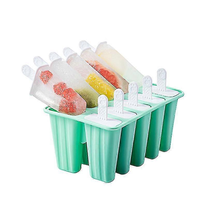 Ice Cream Molds (Green), 10 Cavities Ice Cream Molds, Reusable Popsicle Molds for Preparin