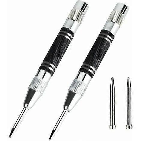 Automatic Center Punch, Spring Loaded Center Hole Punch, Adjustable Impact Hole Breaker Tool, For Windows, Glass, With 2 Spare Tips