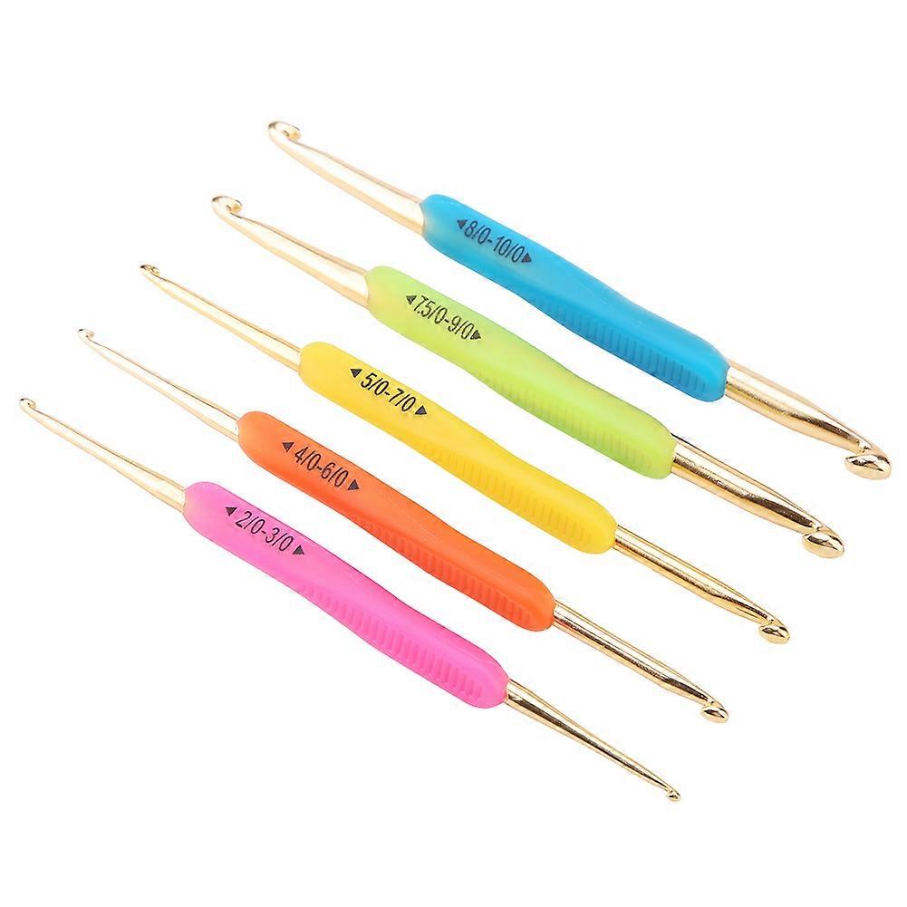 Double Hook Crochet Hook Set TPR Soft Rubber Handle Aluminum Knitting Needle Set (Color Random)