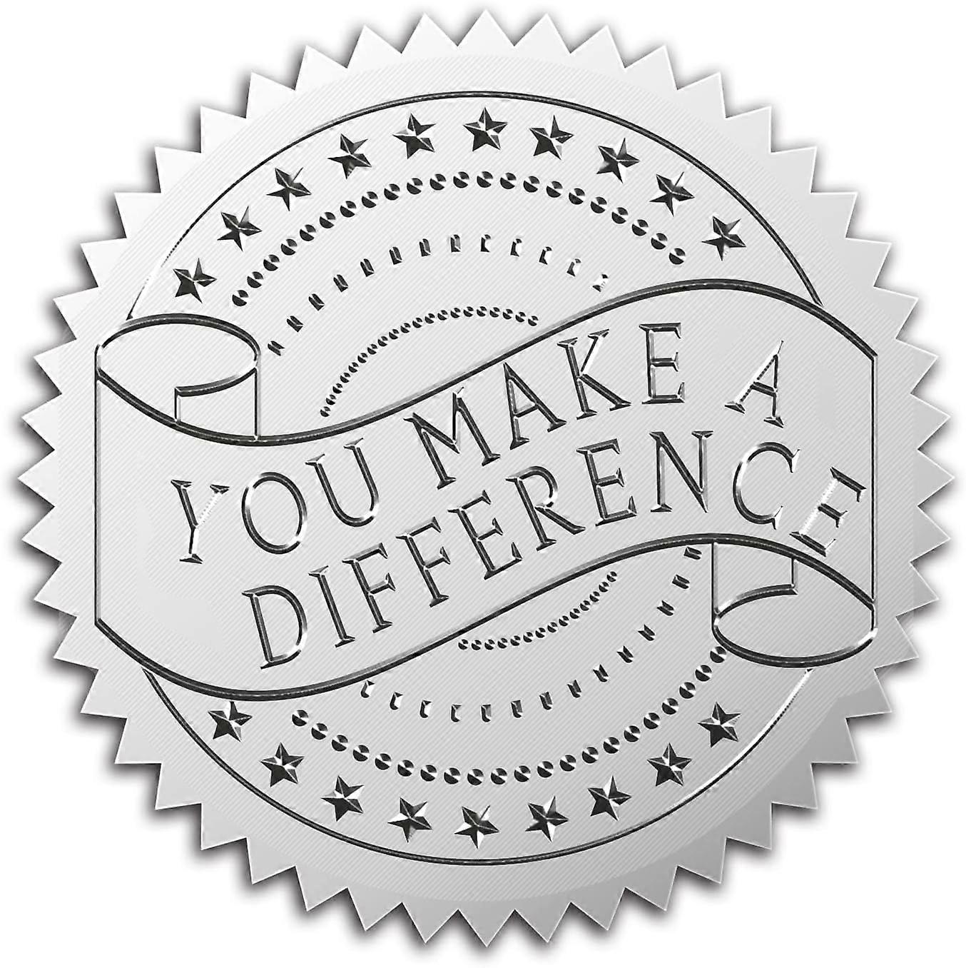 2" Gold Foil Sticker You Make A Difference 100pcs Certificate Seals Silver Embossed Round Gold Certificate Seal Stickers For Envelopes Invitation Card