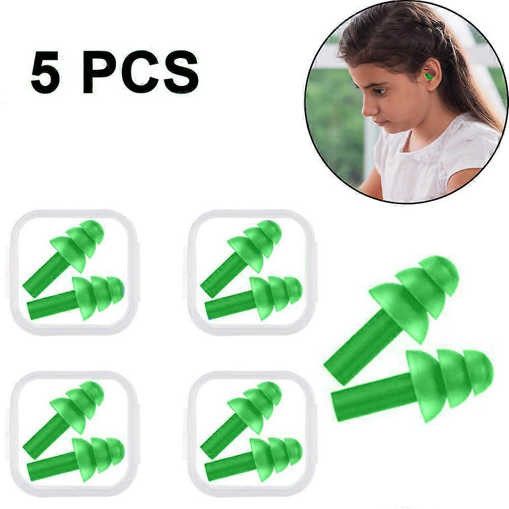 5 Pairs Kids Ear Plugs Noise Cancelling Reusable Earplugs for Sleeping and Swimming-Green