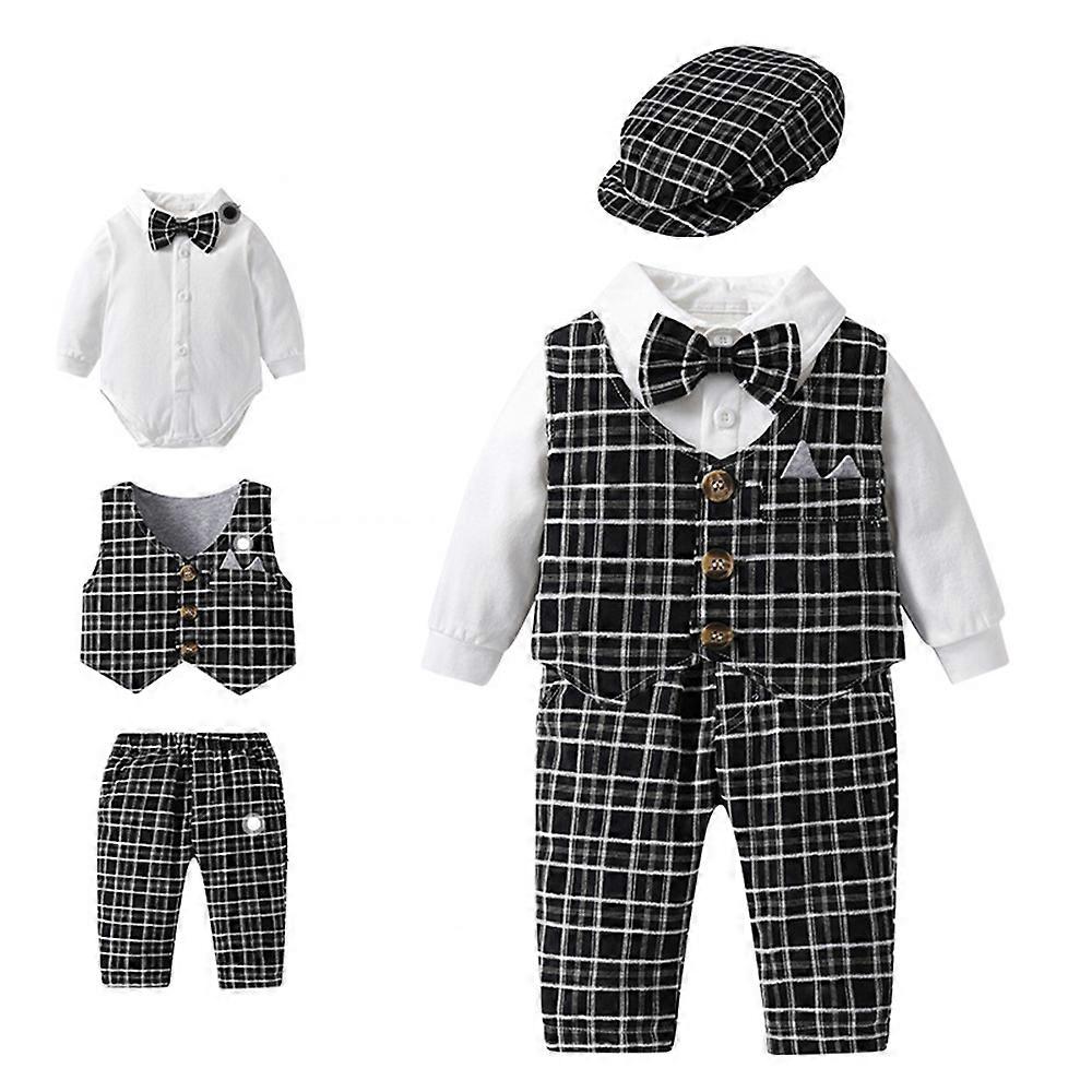 طقم ملابس سهرة بدلة طفل للأطفال 4 قطع ، رومبير وسترة وسترة من قطعة واحدة وربطة عنق