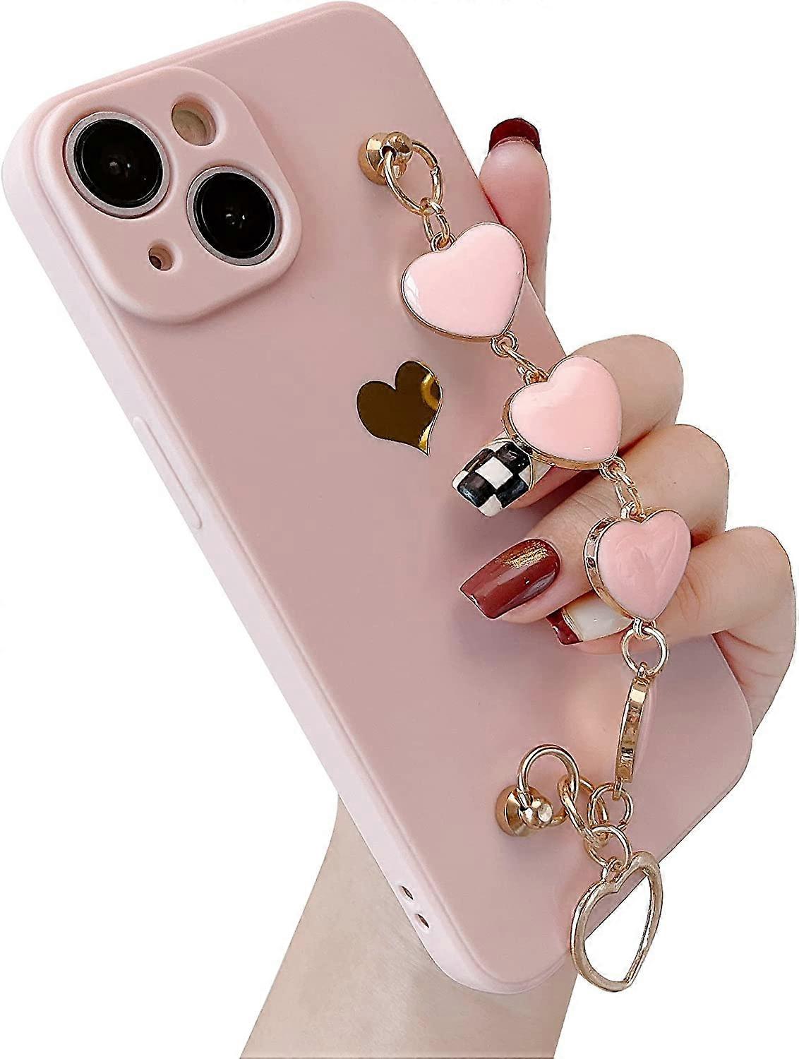 Love Heart Wrist Strap Chain Bracelet Soft Compatible with iPhone Case (White,iPhone 13 Pro Max)