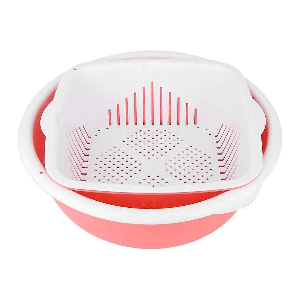 4pcs Portable Kitchen Double Layer Filter Fruit Vegetable Washing Basket StrainerPink