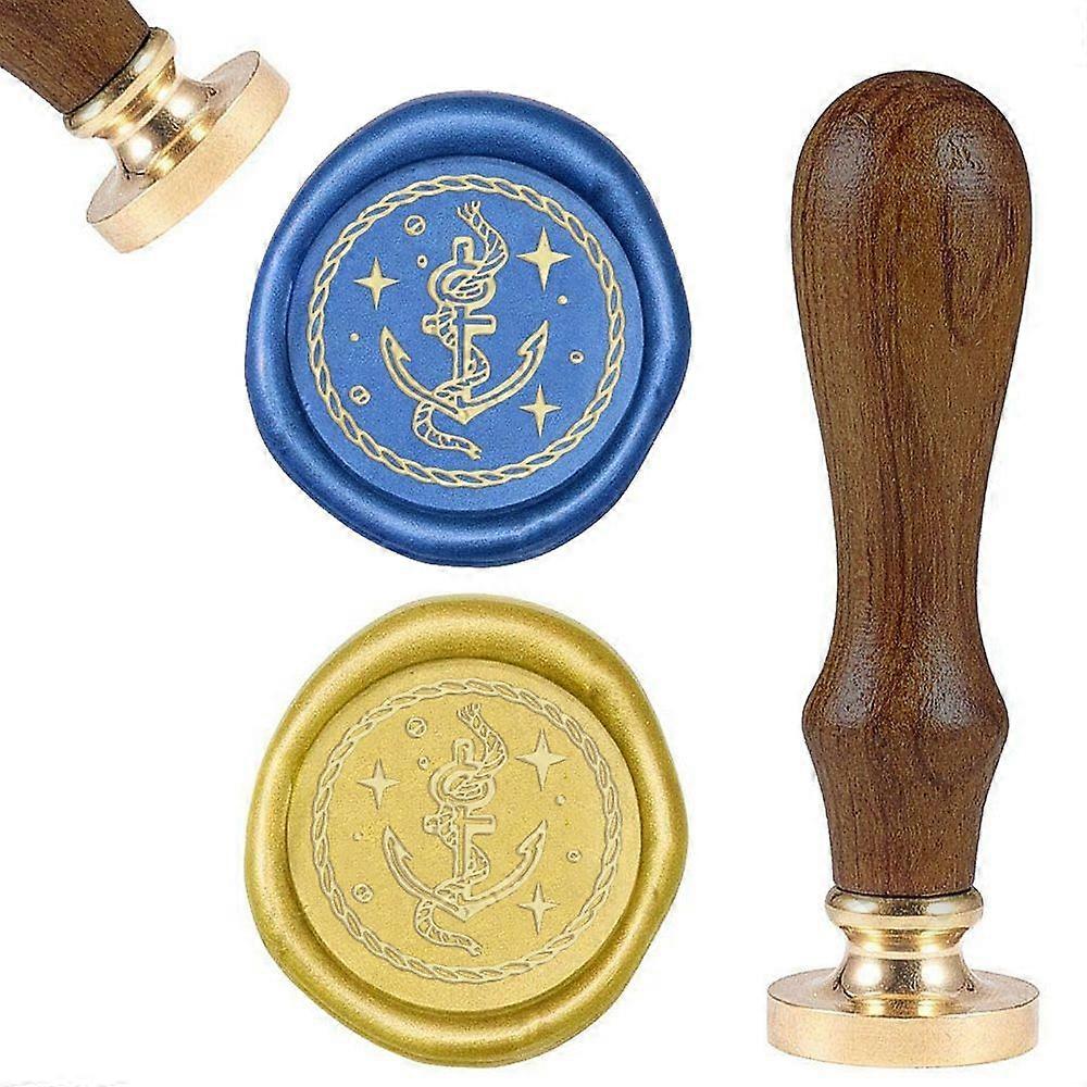 DIY Scrapbook Brass Wax Seal Stamp and Wood Handle Sets Anchor Golden 8.9x2.5cm Stamps: 25x14.5mm