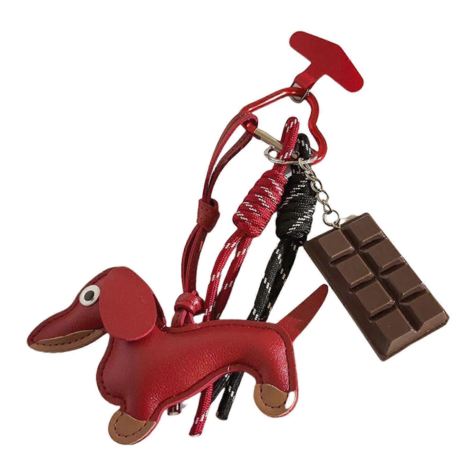 Eye Catching Designs Retro Wiener Dog Keychain Charm Pendant Fine Craftsmanship in Portable Designs Daily Casual Use  Red