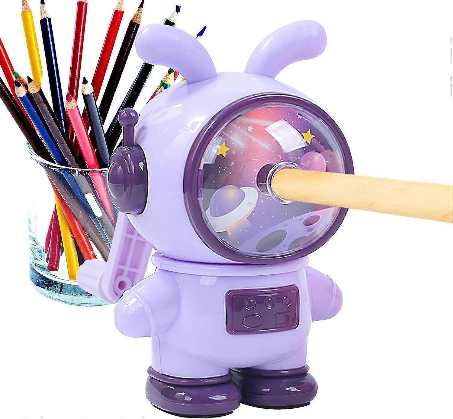 Manual Pencil Sharpener, Cute Space Rabbit Pencil Sharpener with Shavings Tray, Portable Spiral Pencil Sharpeners Schooling gifts