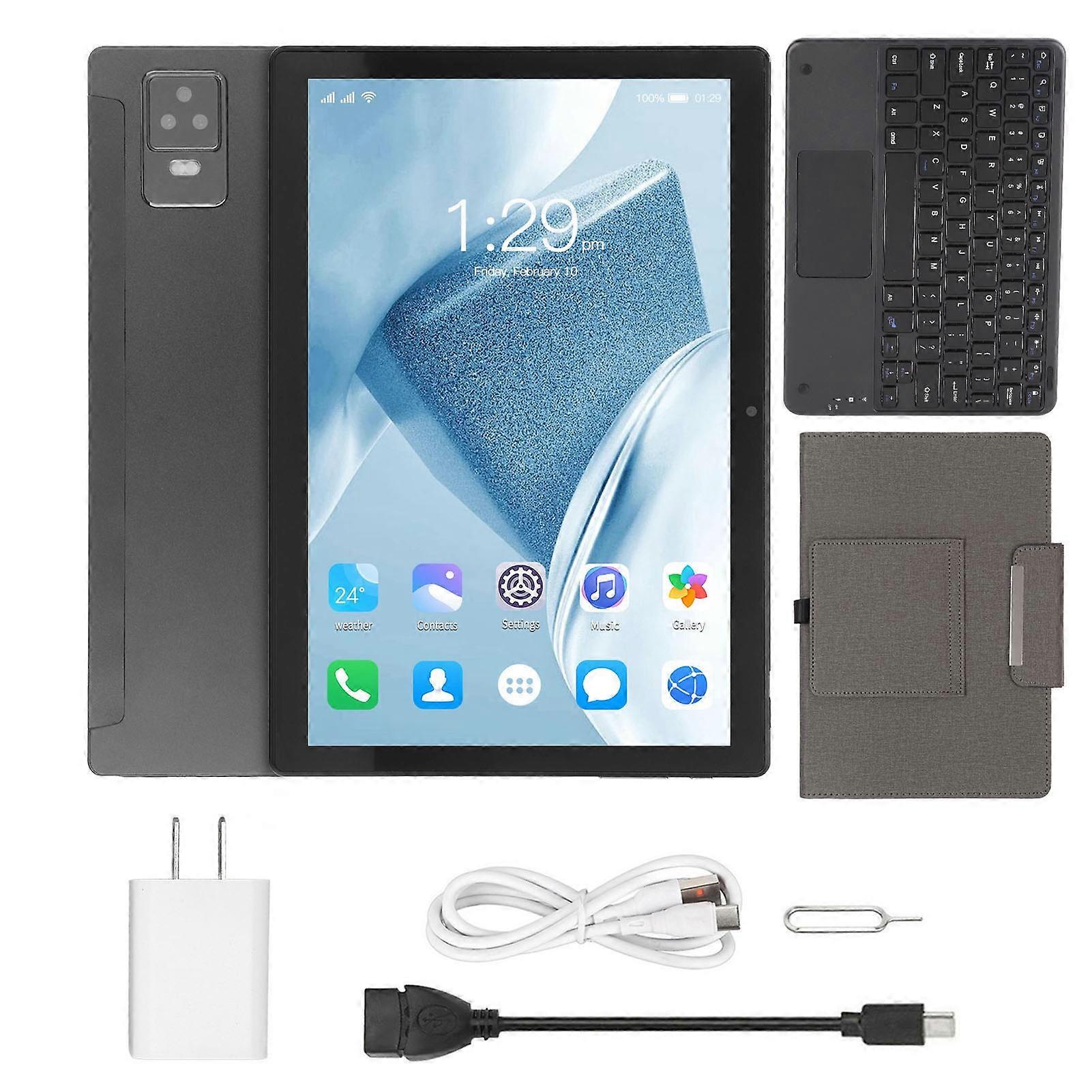 10.1 Inch 2 in 1 Tablet 8GB RAM 256GB ROM Portable Tablet with Protective Case Keyboard for Android 12 100‑240V Black