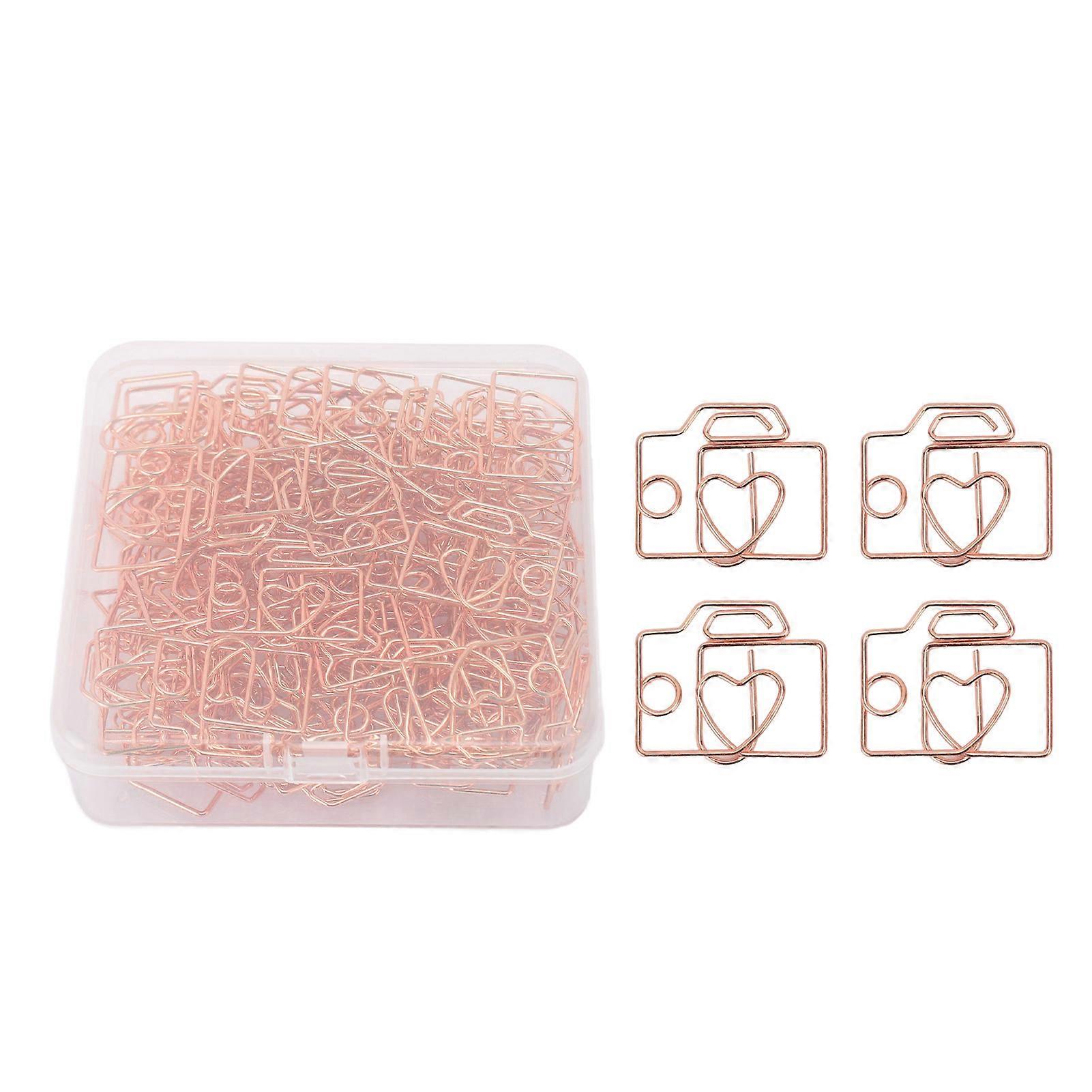 Capture Creativity: 80PCS Rose Gold Camera Shaped Paper Clips - Cute Bookmark Set