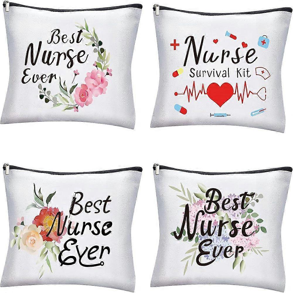 1Set 4 Pcs 4 Styles Canvas Bag Multipurpose Travel Toiletry Pouch with Zipper Mixed Patterns 23x18cm 1pc/style