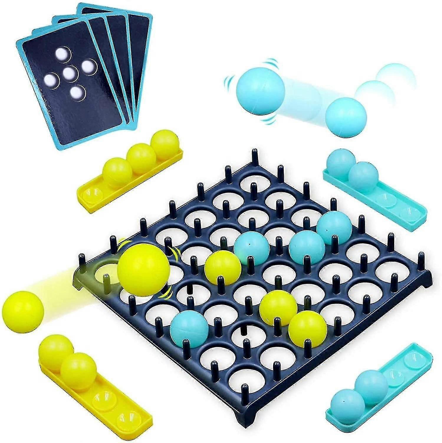 Bouncing game with bouncing pattern challenges with balls, challenge cards and game board, for ages 6 and up