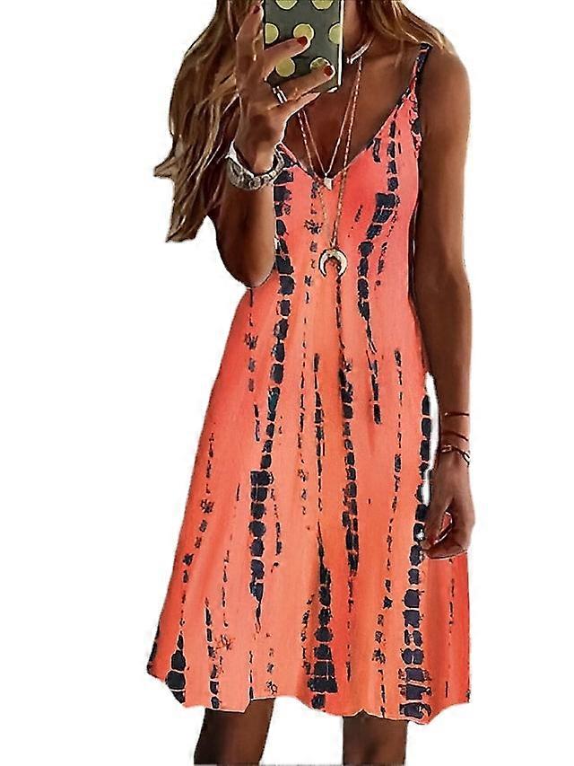 المرأة بلا أكمام طباعة الخامس الرقبة الأساسية اليومية عطلة حزام اللباس