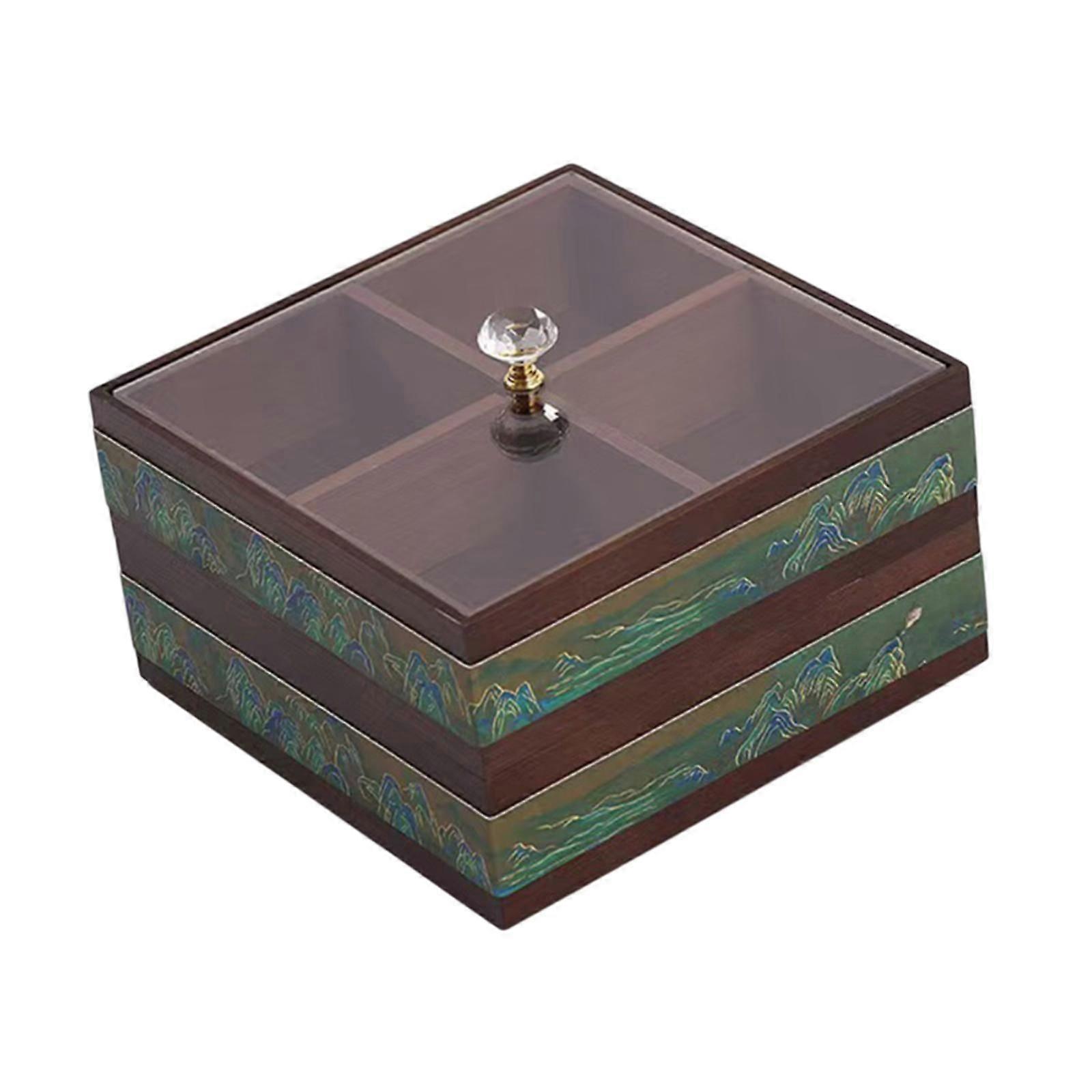 Serving Tray 4 Grids Multifunctional Appetizer Platter for Candy and Fruits Cakes green