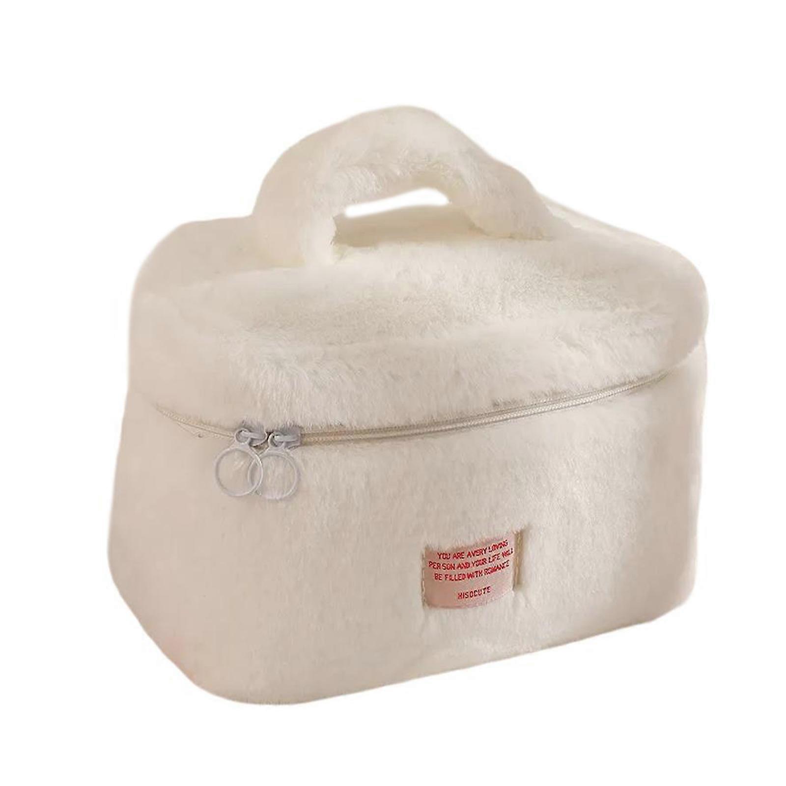 Sturdy Plush Cosmetic Storage Bag Soft and Stylish Designs Home Accessory for Makeup Enthusiasts and Traveler Use White
