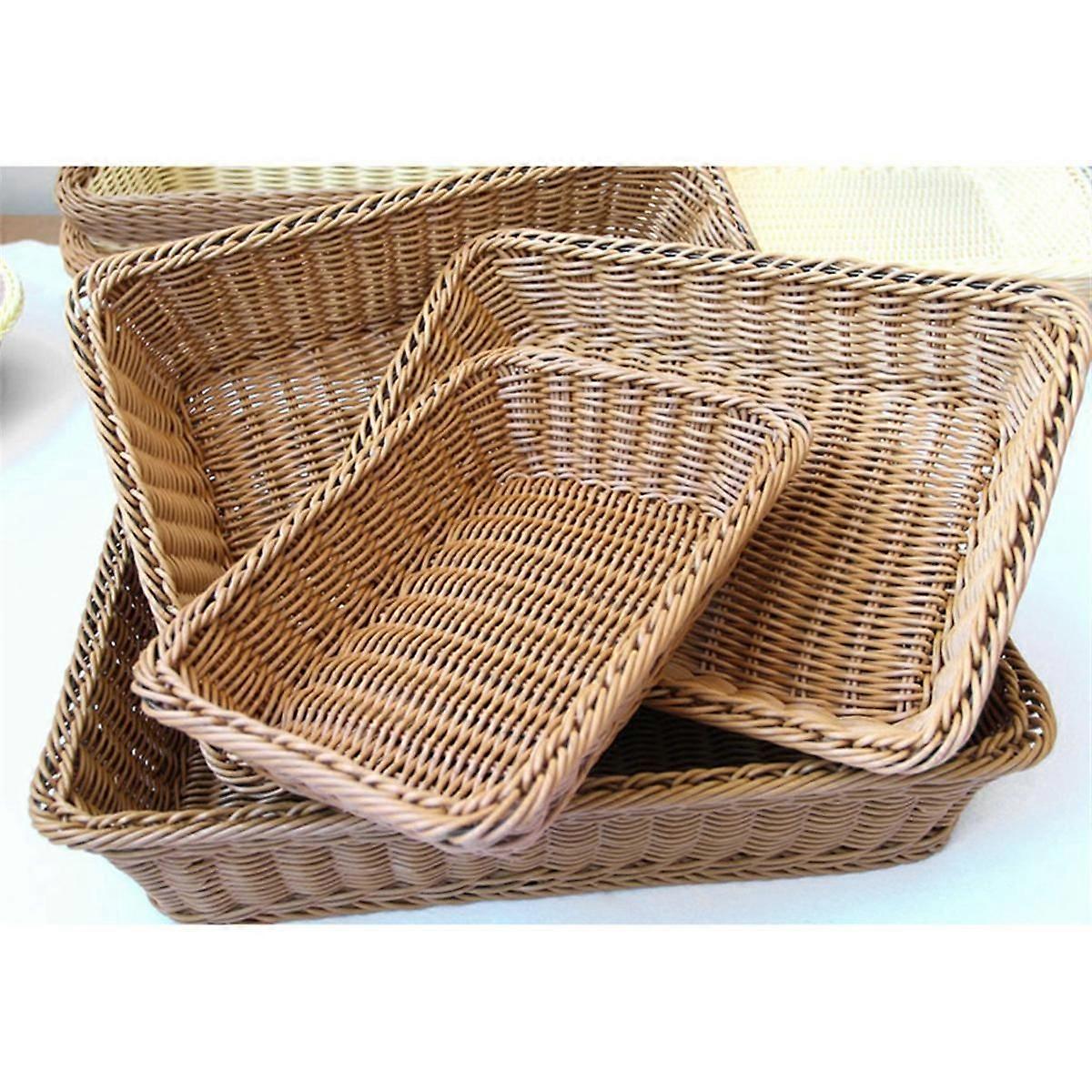 Storage Basket Handmade Rectangular Rattan Organization Wicker Bread Holder Fruit Vegetable Snack Food Container S