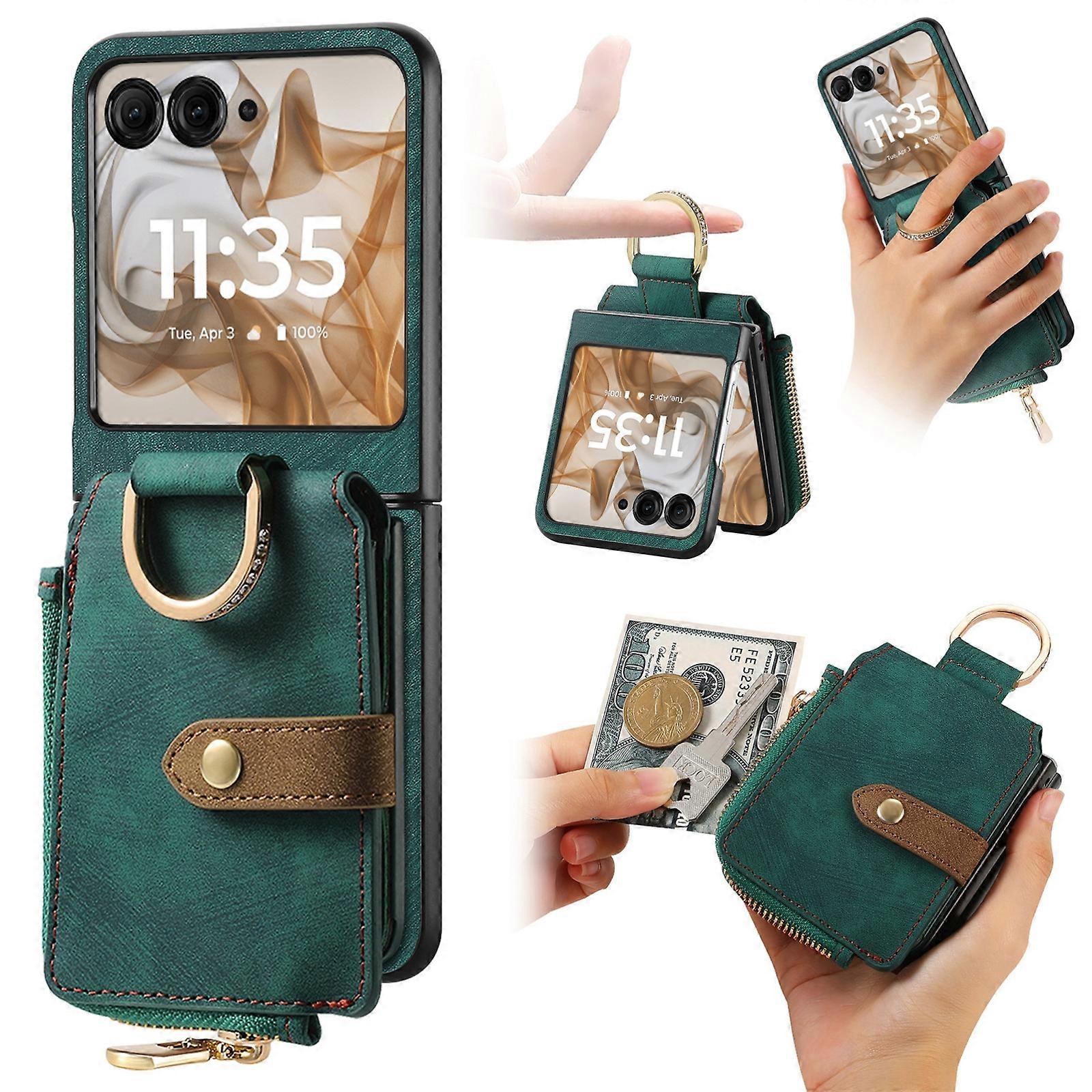 Retro Ring Vertical Zipper Wallet Phone Case